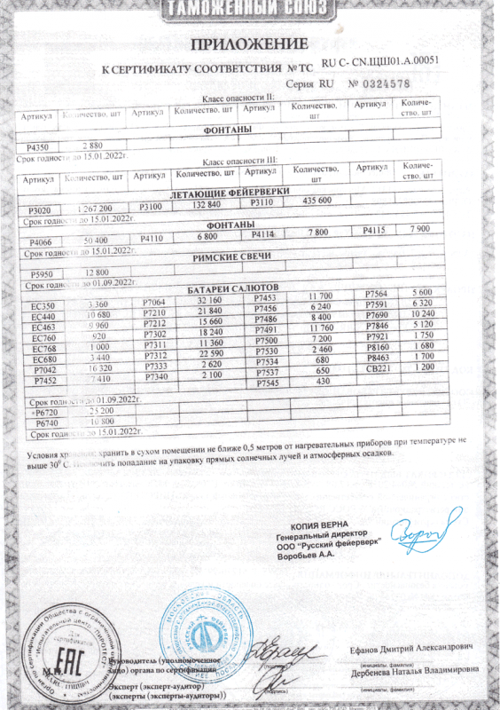 Сертификат соответствия № 0324578  - Знаменск | znamensk.salutsklad.ru 